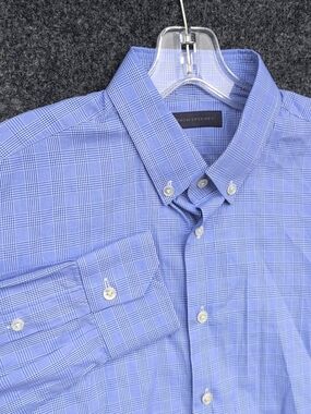 Thom Sweeney Dress Shirt Mens 16 Blue Glen Plaid Long Sleeve Button Down Cotton